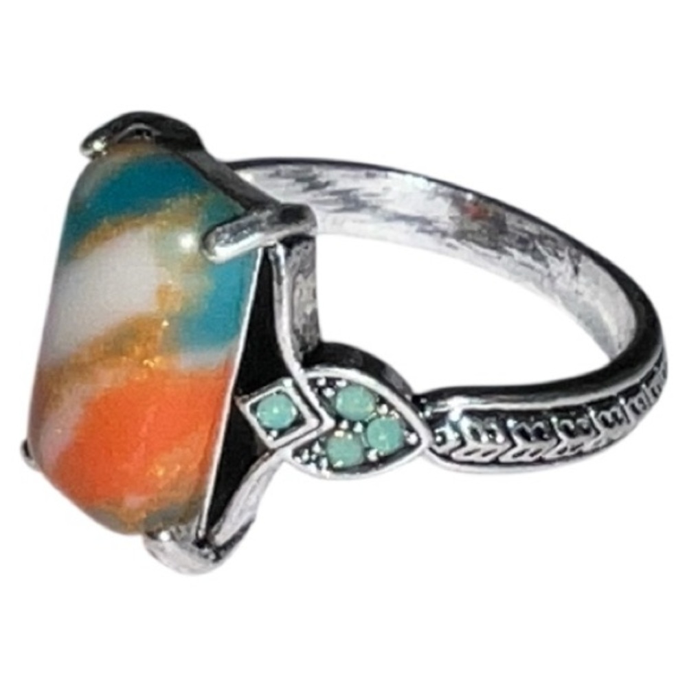 Elegant Silver Multicolor Stone Ring - image 1